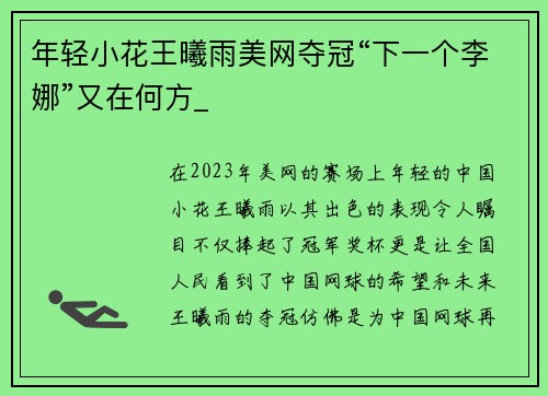 年轻小花王曦雨美网夺冠“下一个李娜”又在何方_